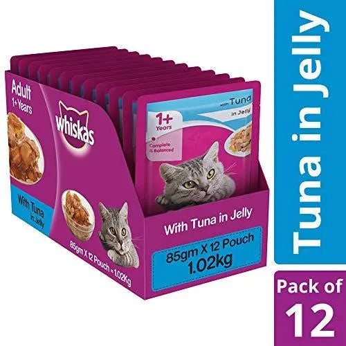 Whiskas Adult Wet Cat Food, Tuna in Jelly – 85 g (1.02 kg, 12 Pouches) Online now