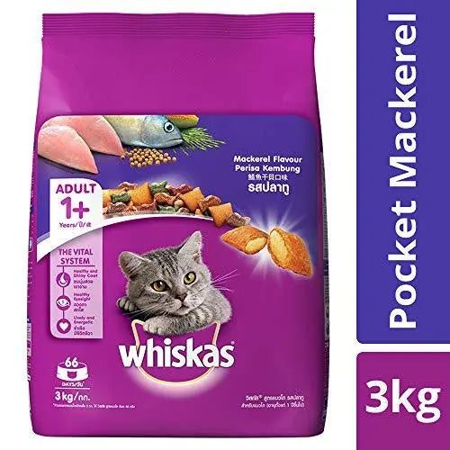 Whiskas Adult Dry Cat Food, Mackerel flavour – 3 kg Pack Online now