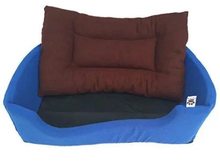 Adidog High Quality Foam Filled Rectangular Both Side Reversible Export Quality Blue Brown Dog Cat Bed -Medium For Discount