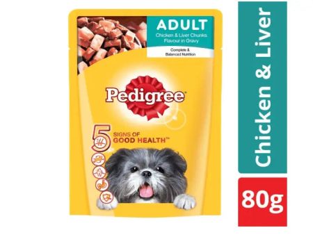 Pedigree Gravy Adult Dog Food Chicken _ Liver Chunks Chicken 80 g Dry Dog Food  (Pack of 24) on Sale