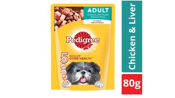 Pedigree Gravy Adult Dog Food Chicken _ Liver Chunks Chicken 80 g Dry Dog Food  (Pack of 24) on Sale