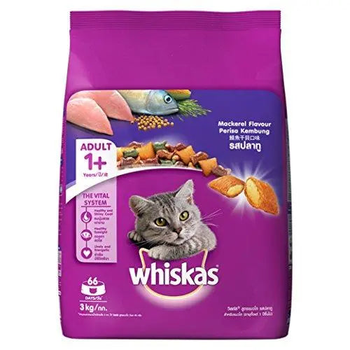 Whiskas Adult Dry Cat Food, Mackerel flavour – 3 kg Pack Online now