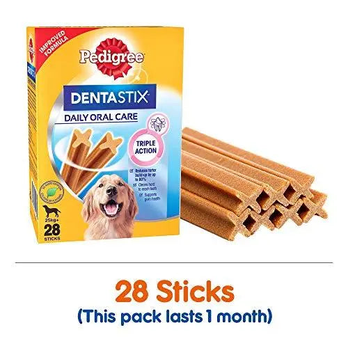 Pedigree Dentastix (Value) Oral Care Dog Treat for Adult Large Breed (25 kg+) Dogs, Monthly Pack (28 Sticks) Pack of 4 Cheap