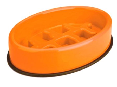 15% OFF: M-Pets Fishbone Slow Feed Oval Dog Bowl (Orange) Supply