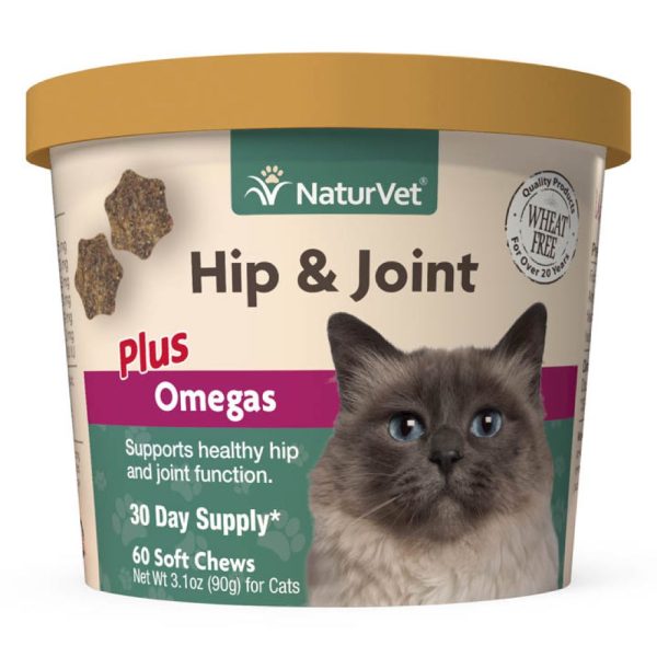 15% OFF: NaturVet Hip & Joint Plus Omegas Soft Chew Supplement For Cats 60ct For Sale